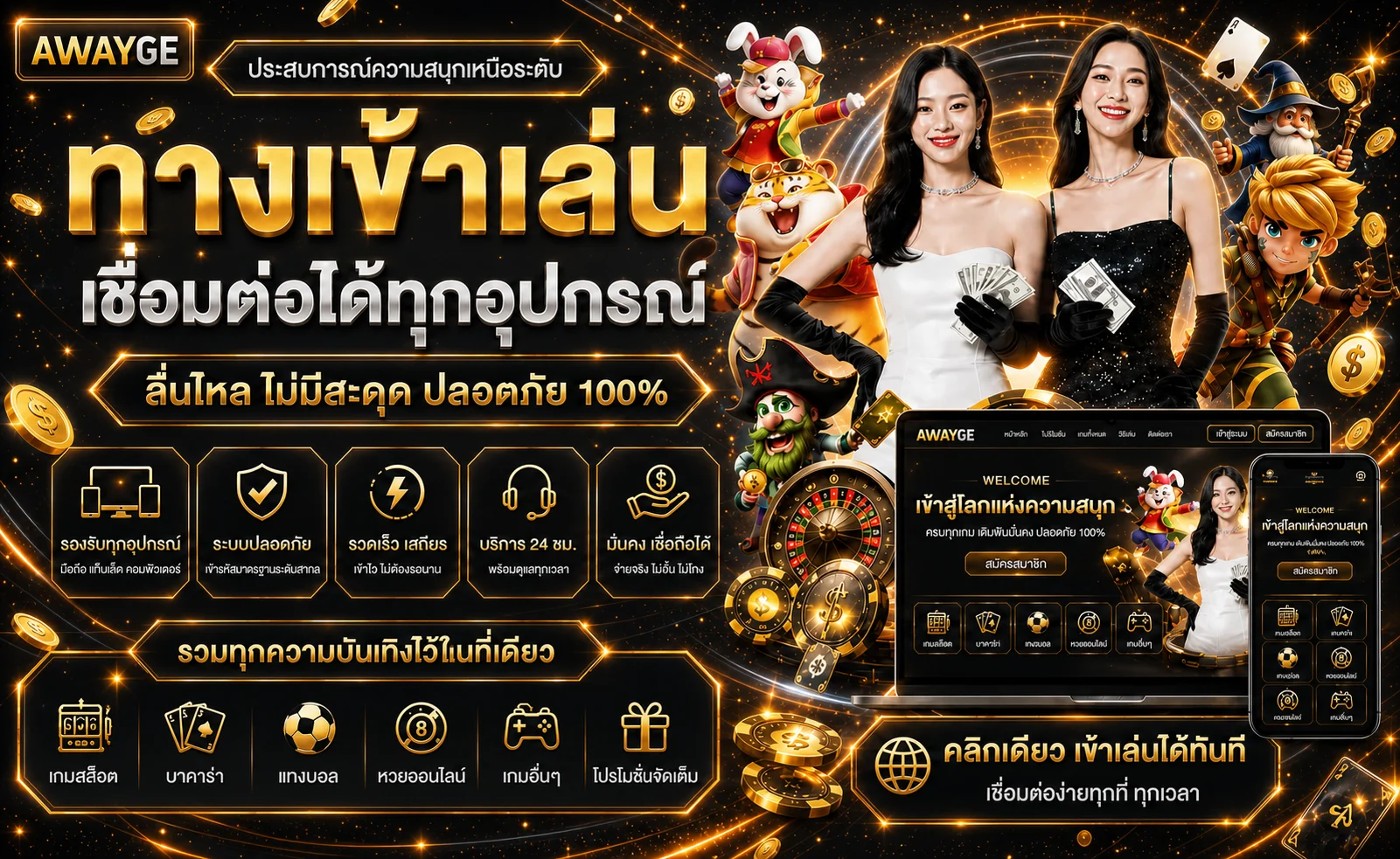 ภาพ awayge รองรับหลายอุปกรณ์และหมวดความบันเทิง
